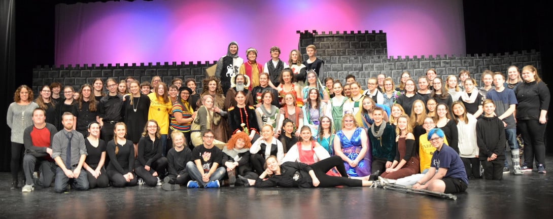 Cast, crew, and pit of the 2019 winter musical, Monty Python's Spamalot